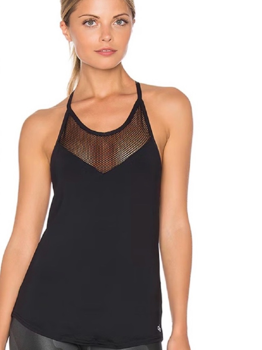 ALO Yoga /// Women’s Elite Black Mesh Racerback Tank Top - Size Medium - Picture 3 of 8